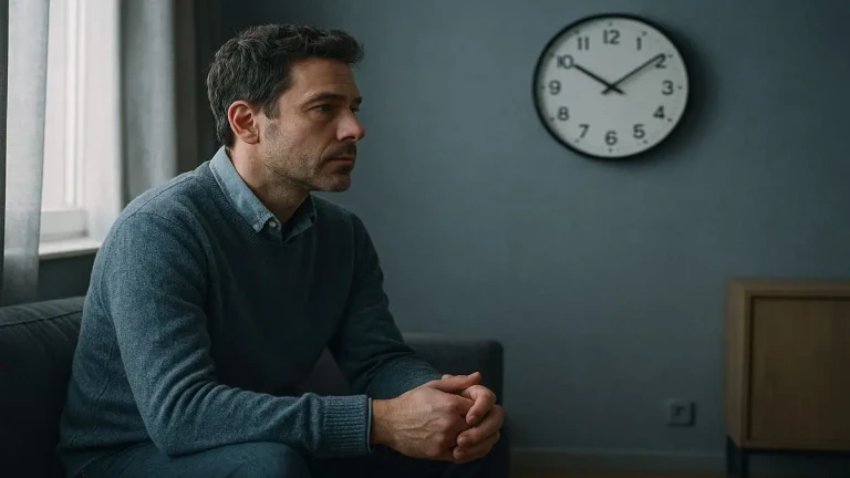 Homme divorcé regardant une horloge ou calendrier symbolisant le temps nécessaire pour se remettre d'un divorce