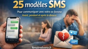 Homme tenant un téléphone avec des messages pour communiquer calmement avec son ex-femme après un divorce