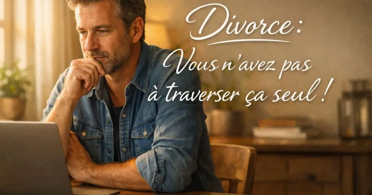 homme divorcé qui consulte des ressources et associations d'aide après une séparation