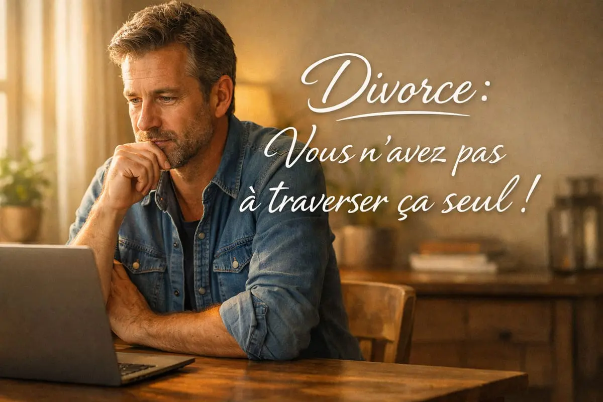 homme divorcé qui consulte des ressources et associations d'aide après une séparation
