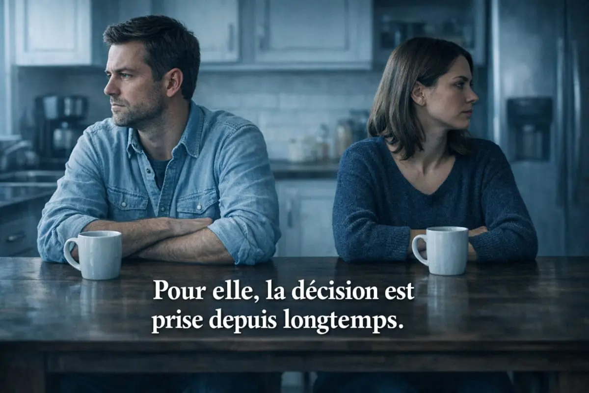Couple en silence à table, distance émotionnelle avant une demande de divorce