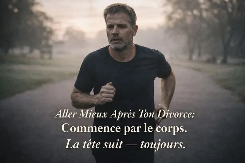  Homme divorcé qui court seul dans un parc au lever du soleil — reconstruction physique et santé après divorce