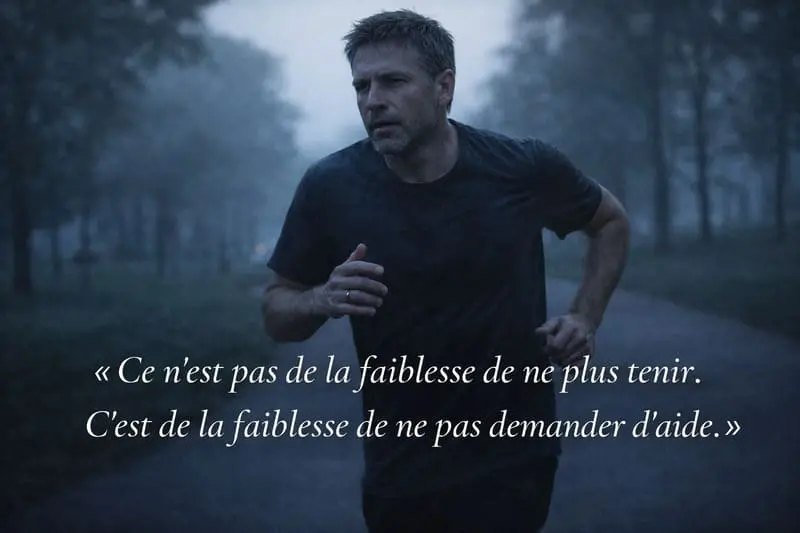 Père divorcé qui court seul à l'aube, reconstruction psychologique après privation de ses enfants