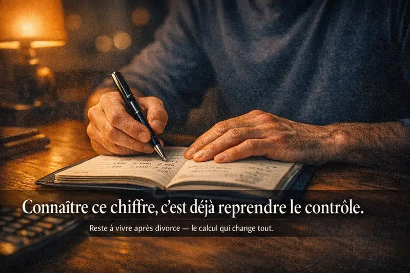 Homme qui calcule son budget après divorce avec stylo et carnet de comptes