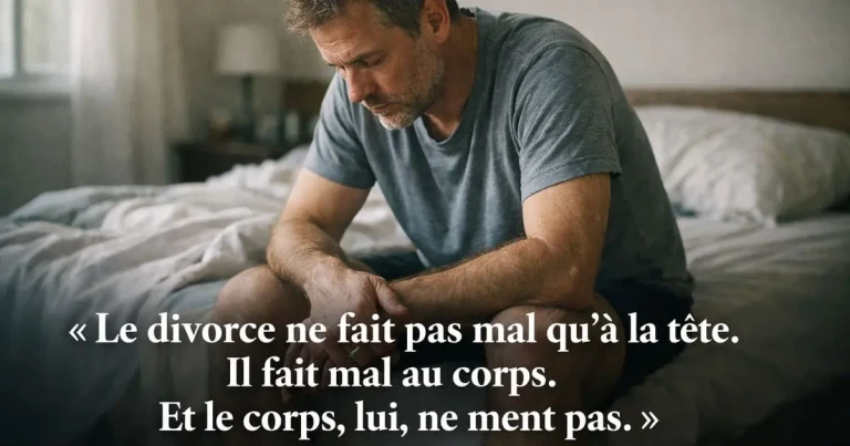 Homme divorcé assis dans une salle d'attente médicale — impact physique du divorce, consultation nécessaire