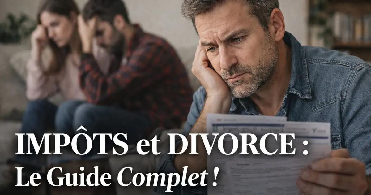 Père divorcé devant son ordinateur pour remplir sa déclaration d'impôts 2026 — pension alimentaire déductible, garde alternée