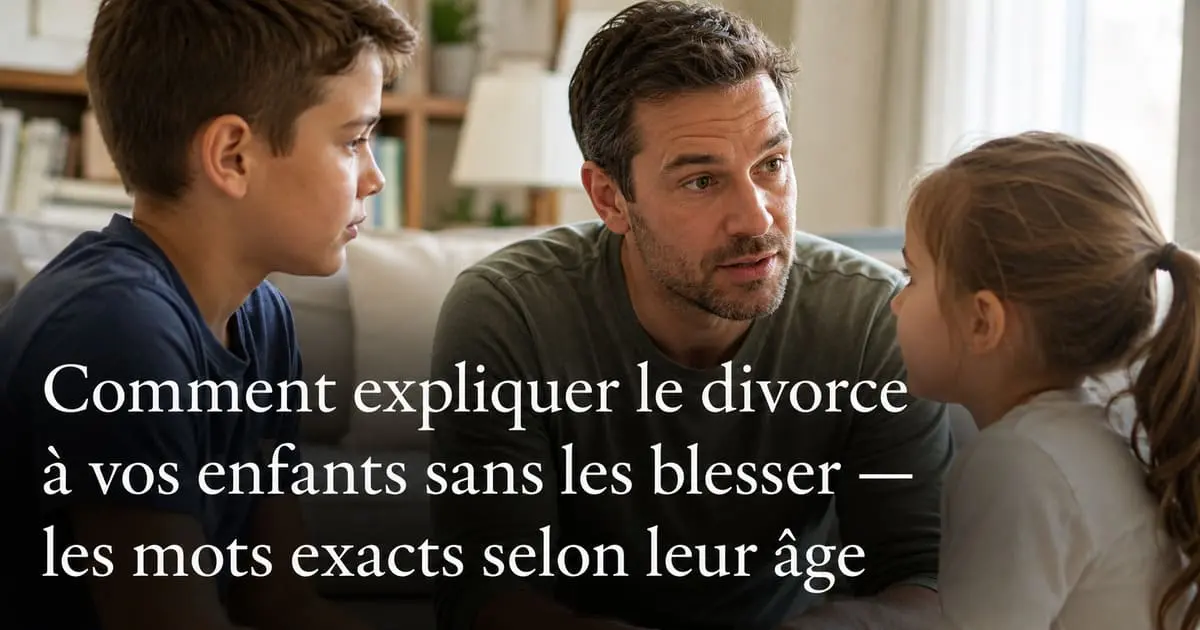 Père expliquant le divorce à ses enfants avec douceur et les mots adaptés à leur âge