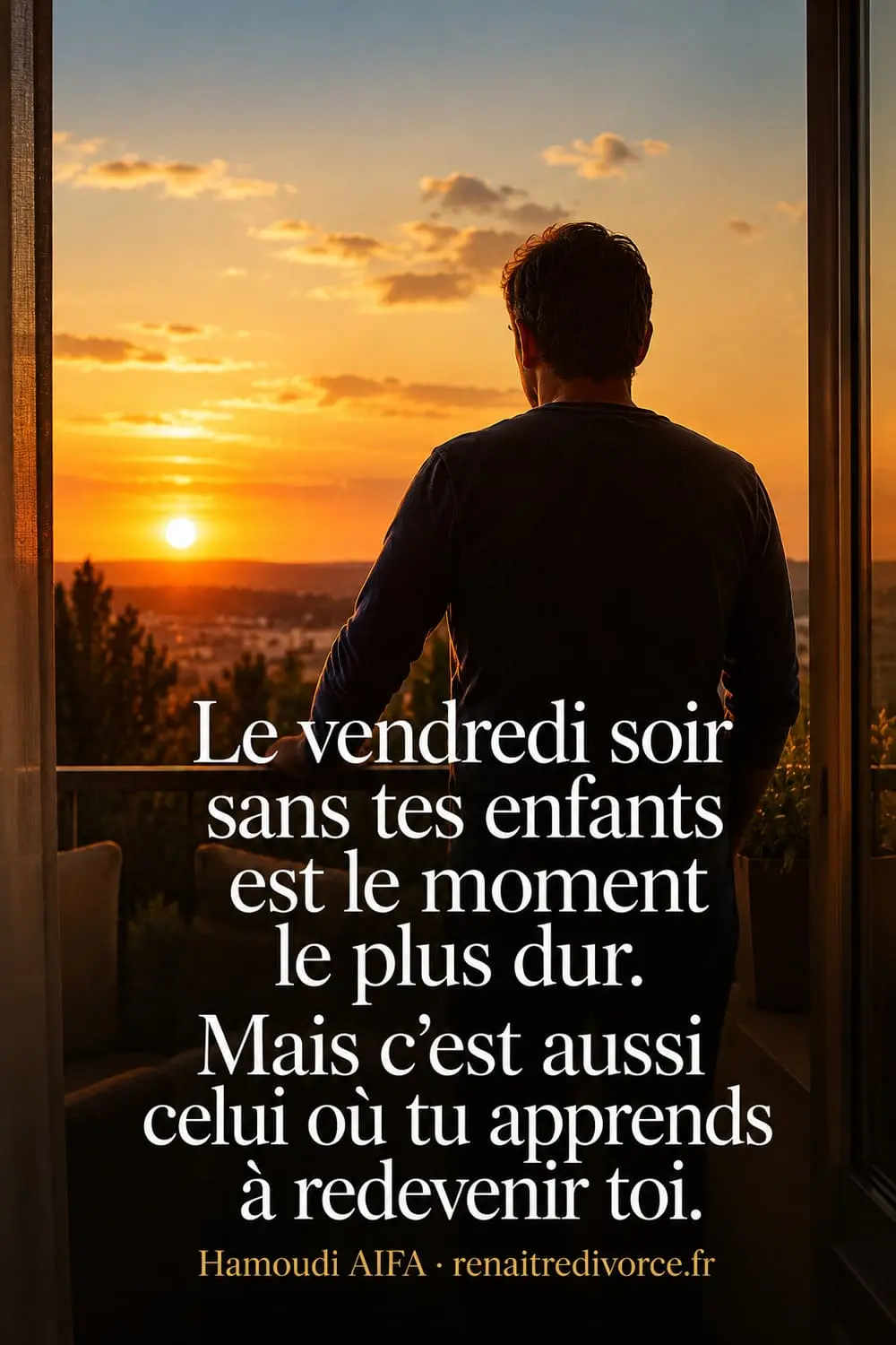 Citation reconstruction père divorcé — week-end sans enfants Citation père divorcé — Le vendredi soir sans tes enfants est le moment le plus dur. Mais c'est aussi celui où tu apprends à redevenir toi.